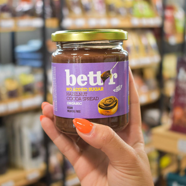 Bett'r Organic Hazelnut Cocoa Cream Spread - No Added Sugar, Vegan, Palm Oil Free