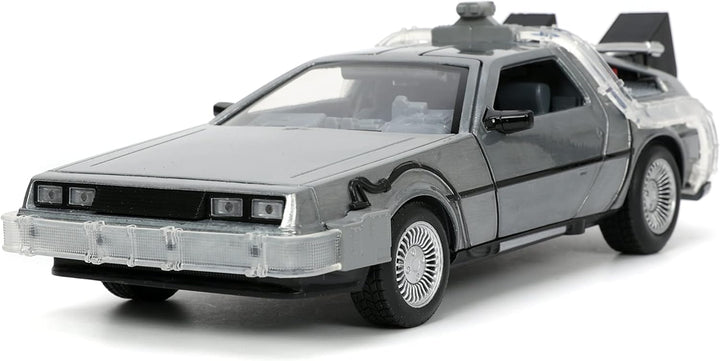 Jada Toys Time Machine Back to The Future 1:24 Scale Die-Cast Vehicle - Silver, LED Light, Ages 8+