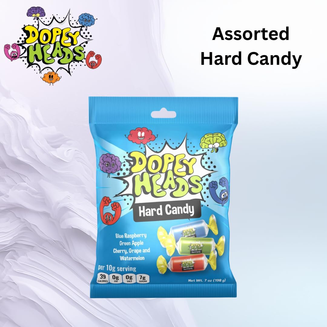 Dopey Heads Assorted Hard Candy - 5 Flavours, Blue Raspberry Focus | HALAL | 198g Bag 6