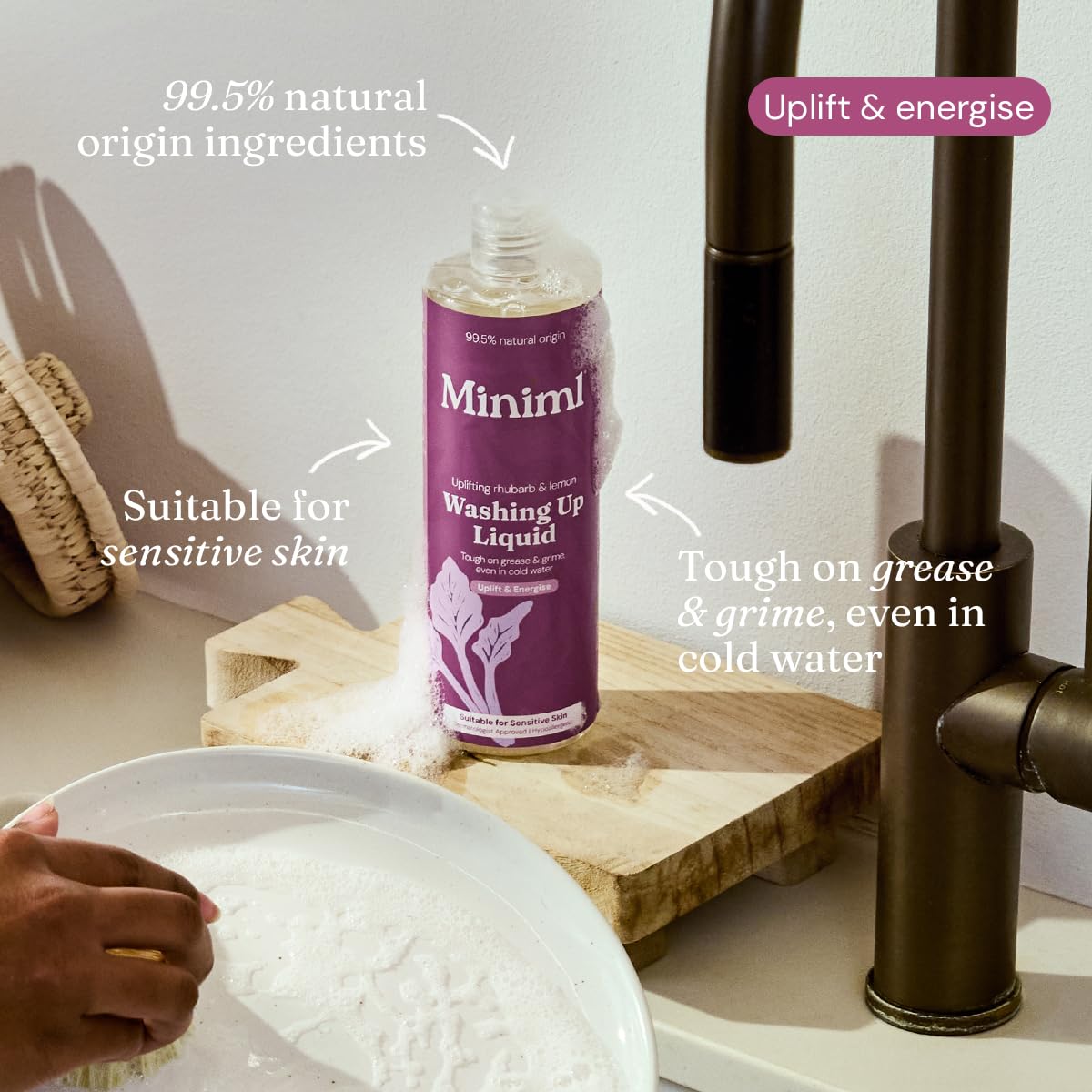 Miniml Washing-Up Liquid - Rhubarb & Lemon Scent | Plant Based Vegan Formula | 400ml 3