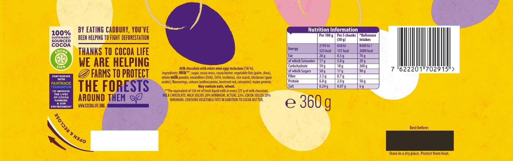 Cadbury Easter Mini Eggs Chocolate Bar - Milk Chocolate with Crunchy Inclusions | 360g 4