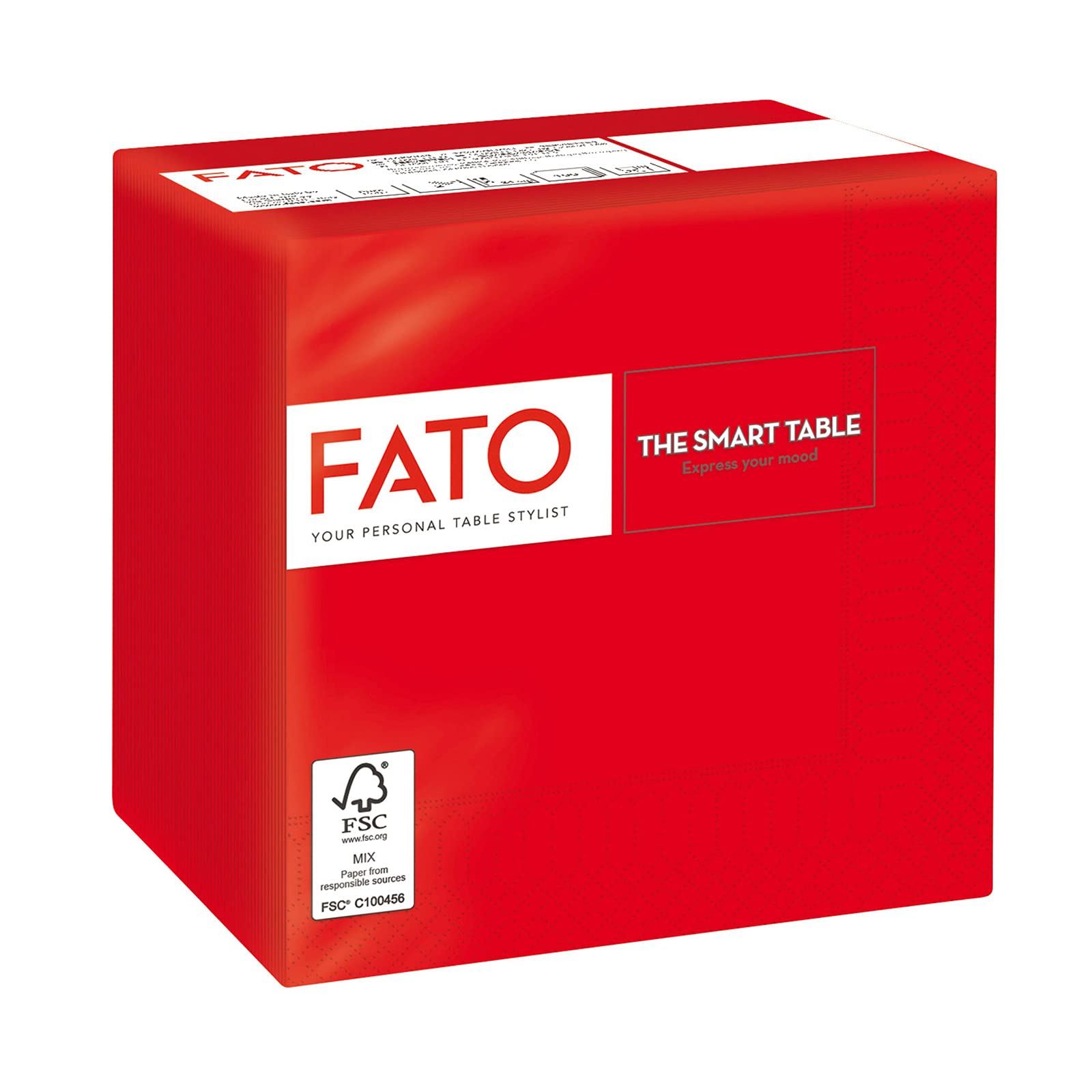 Fato Red 24x24 cm 2-Ply Disposable Paper Napkins, Pack of 100 for Aperitifs and Cocktails