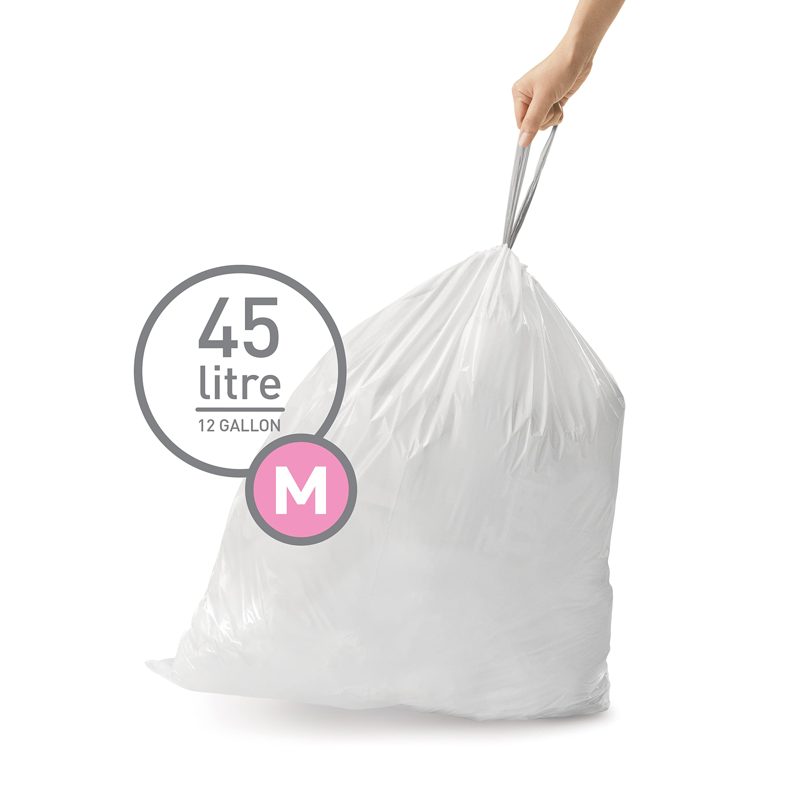 simplehuman CW0173 Code M Custom Fit Bin Liners - 45L Capacity, White Plastic, 20 Count 2