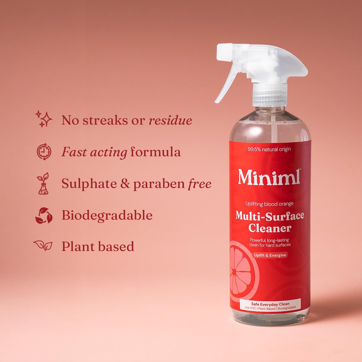 Miniml Eco Multi Surface Cleaner - Plant Powered, Blood Orange Scent | 1L Refill 3