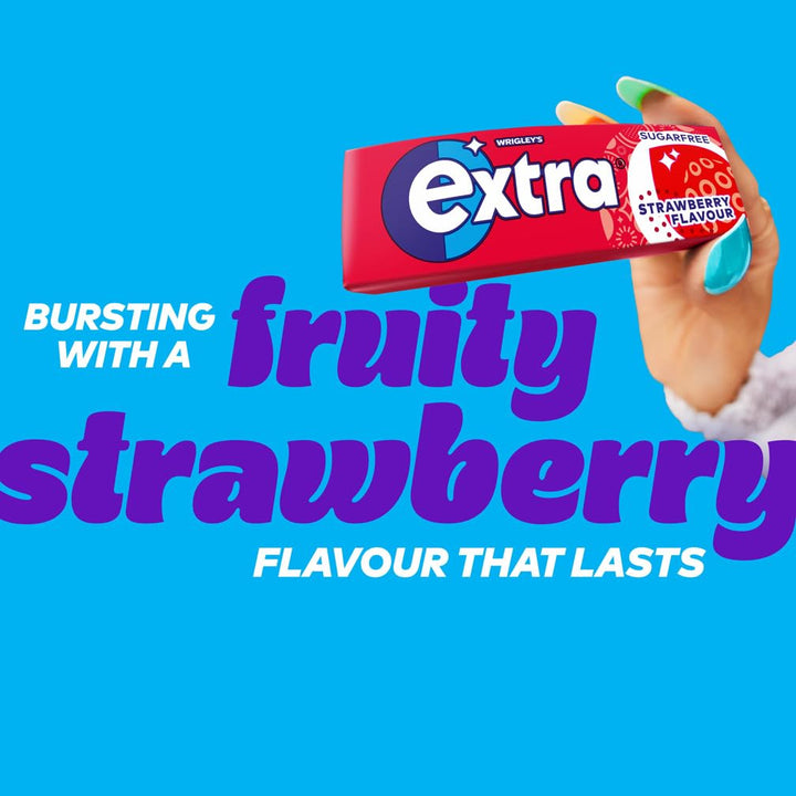 Wrigley's Extra Strawberry Flavour Sugar-Free Chewing Gum, 5 Packs of 10 Pieces