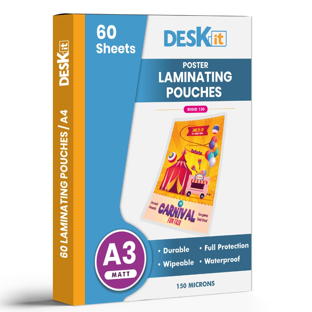 Deskit A3 Matt Laminating Pouches - 150 Microns, 60 Pack | Non-Reflective Finish 1