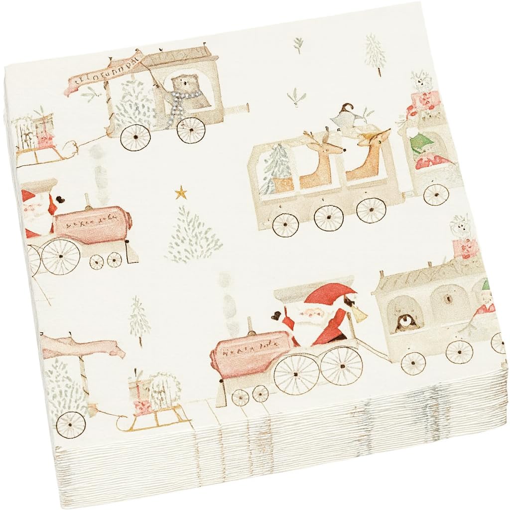Glick Luxury Christmas Napkins - All Aboard Design | 3 Ply | Pack of 20 | 33 x 33 cm