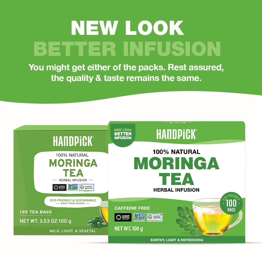 HANDPICK Moringa Tea Bags (100 Count) Non-GMO, Caffeine Free, Pure Moringa