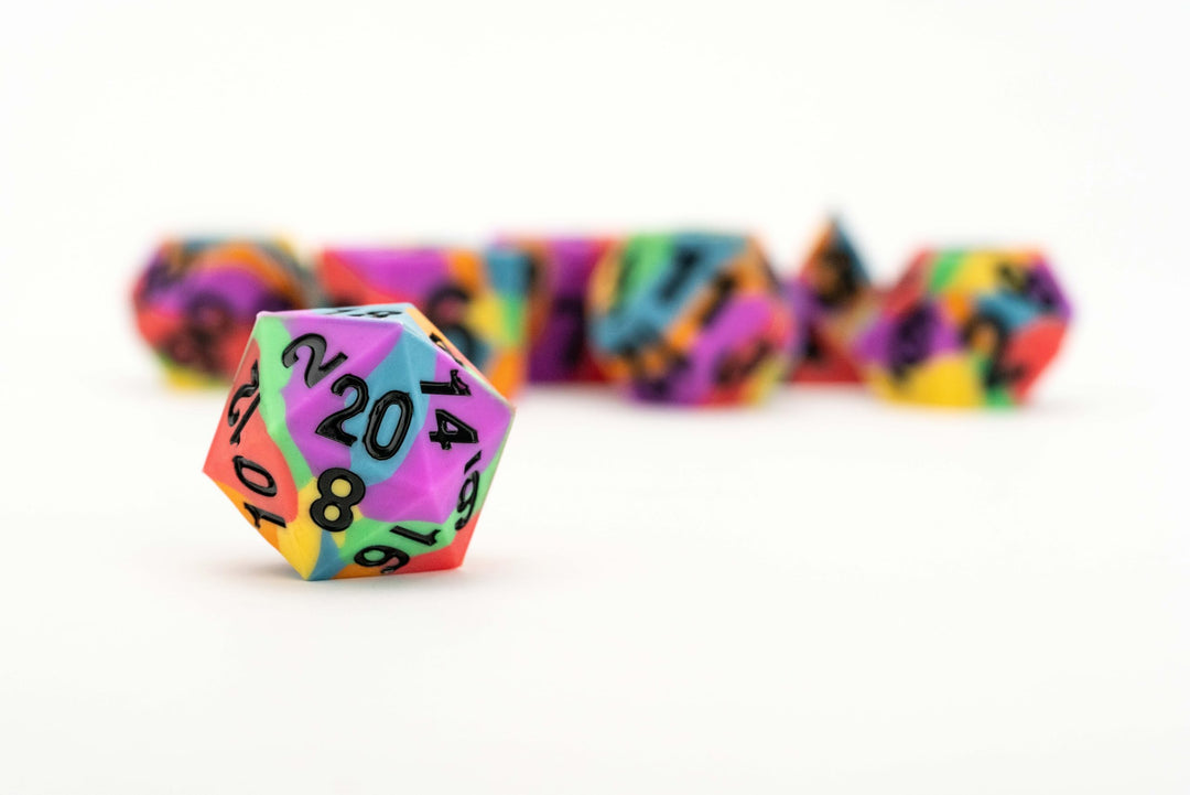 Metallic Dice Games FanRoll Pride Sharp Edge 16mm Silicone Rubber Polyhedral Dice Set
