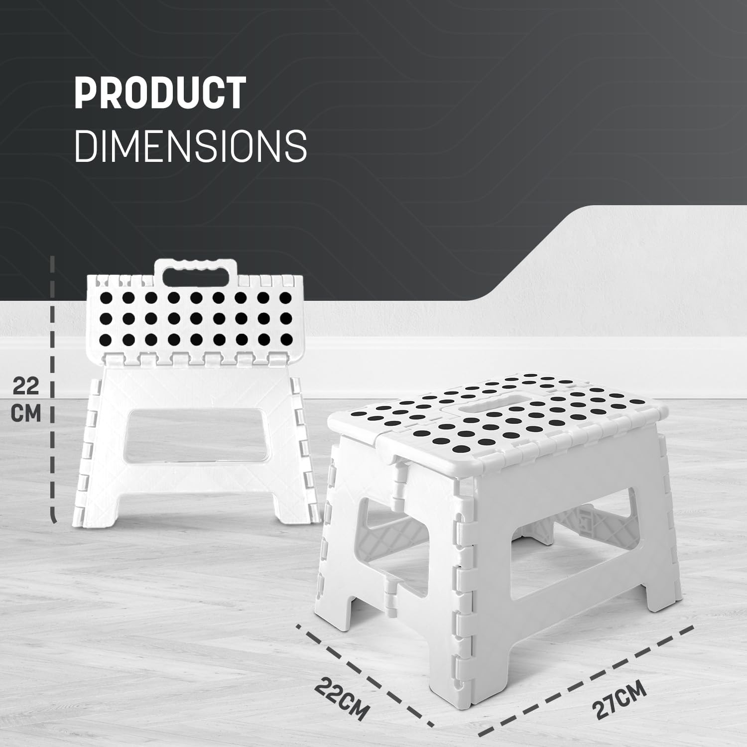 KEPLIN Folding Step Stool - 9 Inch Height | 150kg Capacity | White Plastic