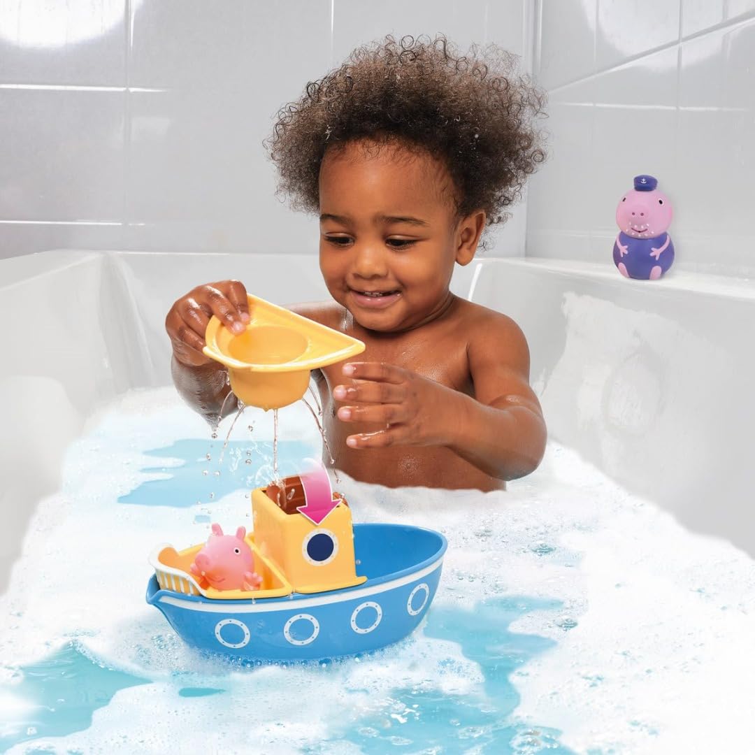TOMY E73414 Toomies Grandpa Pig’s Splash & Pour Boat - 4 Pc Bath Time Playset 11