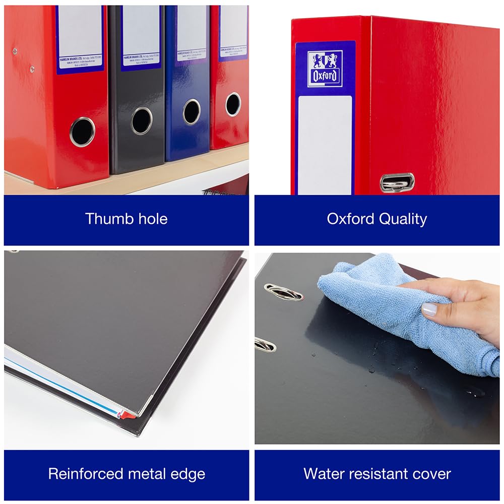 Oxford A4 Lever Arch File - 70mm Spine, 560 Sheet Capacity | Pack of 3 Assorted Colours