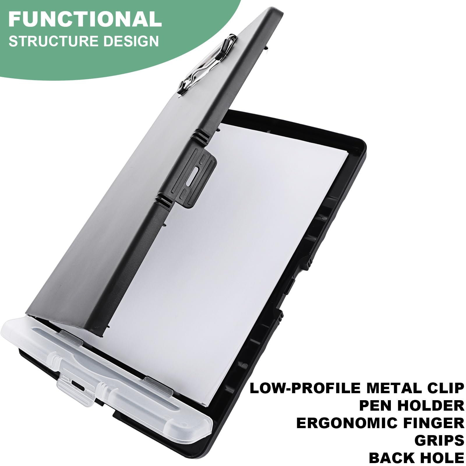 ASelected A4 Storage Clipboard with Pen Holder | Plastic | Black | Holds 200 Sheets 5