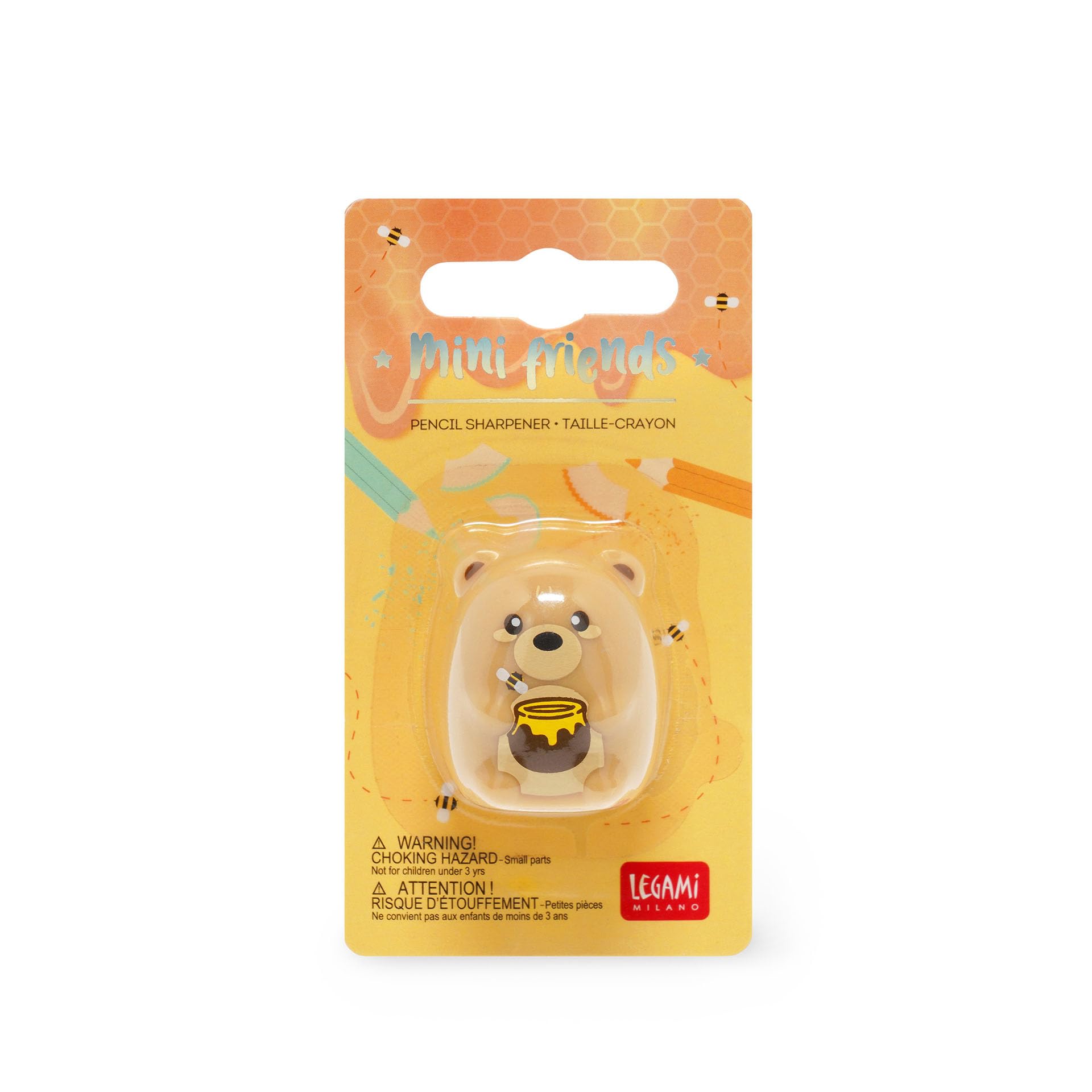 Legami Mini Friends Teddy Bear Pencil Sharpener - Soft Non-Slip Design for Kids 8