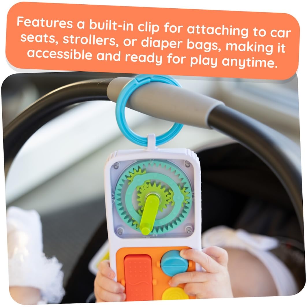 Fat Brain Toys PlayTab On The Go - Sensory Activity Case with Tiles, Stroller Clip, Fine Motor Skills Development for Toddlers
