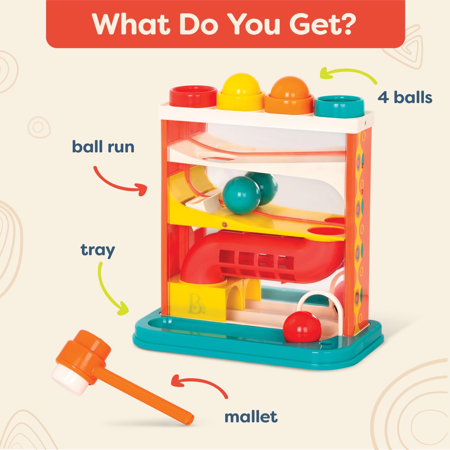 B. toys Whacky Ball - Pounding Toy with 4 Colorful Balls & Hammer for Toddlers 11