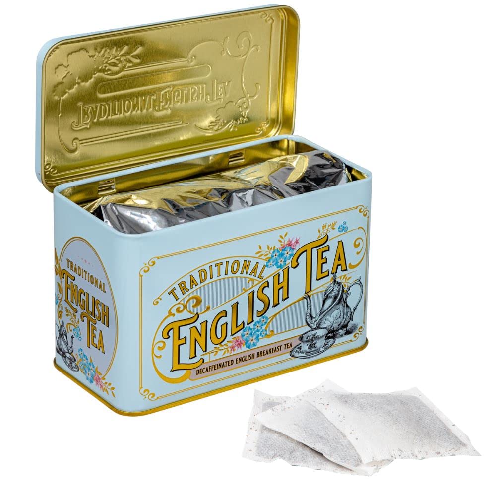 New English Teas Vintage Victorian Decaffeinated English Breakfast Tea Caddy - 40 Foil-Wrapped Teabags