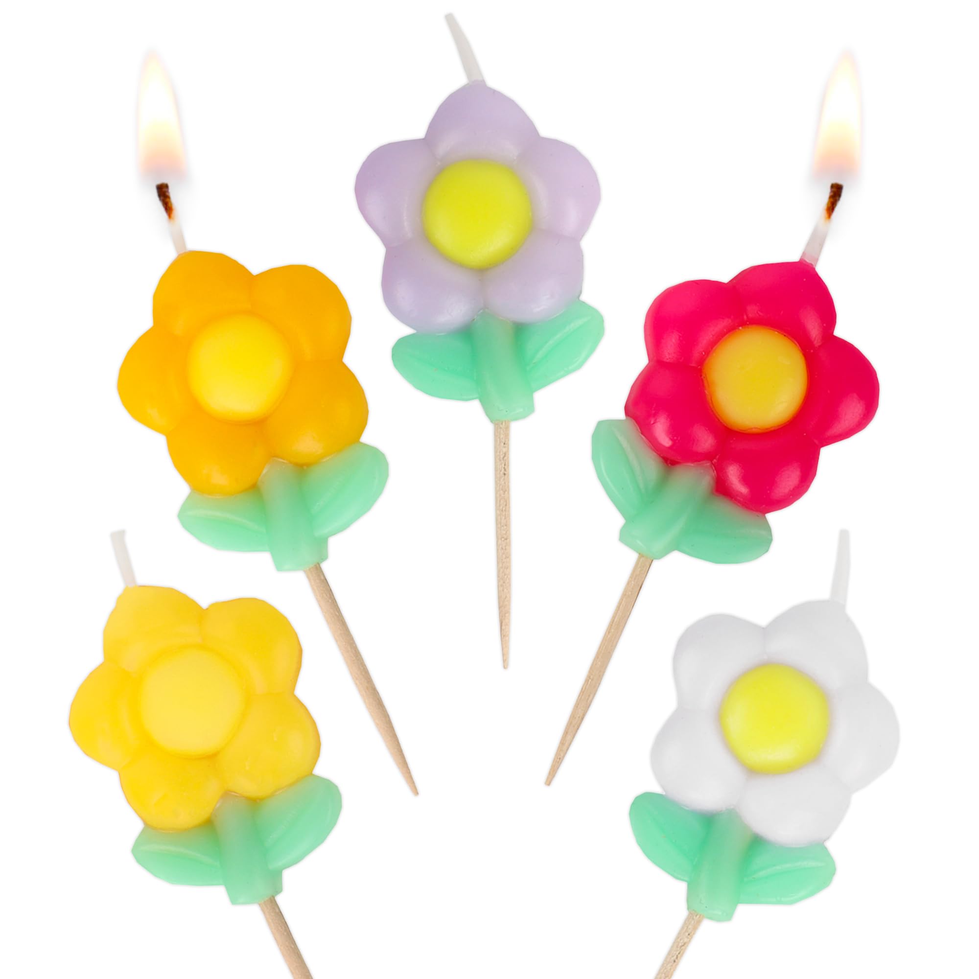 Talking Tables 5 x Daisy Flower Birthday Candles - 4cm Sojawachs Cake Toppers in Yellow, Pink, White 1