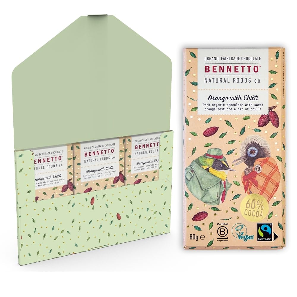 Bennetto Orange with Chilli Dark Chocolate Bar - Organic, Vegan, Fairtrade with Orange Zest & Chilli 1