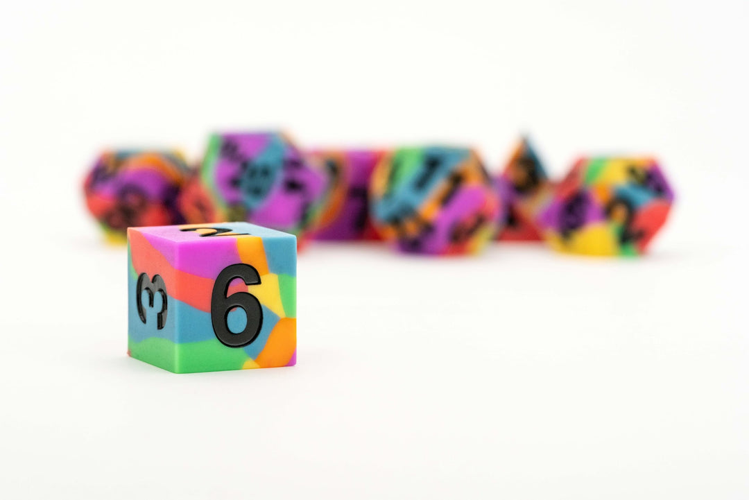 Metallic Dice Games FanRoll Pride Sharp Edge 16mm Silicone Rubber Polyhedral Dice Set