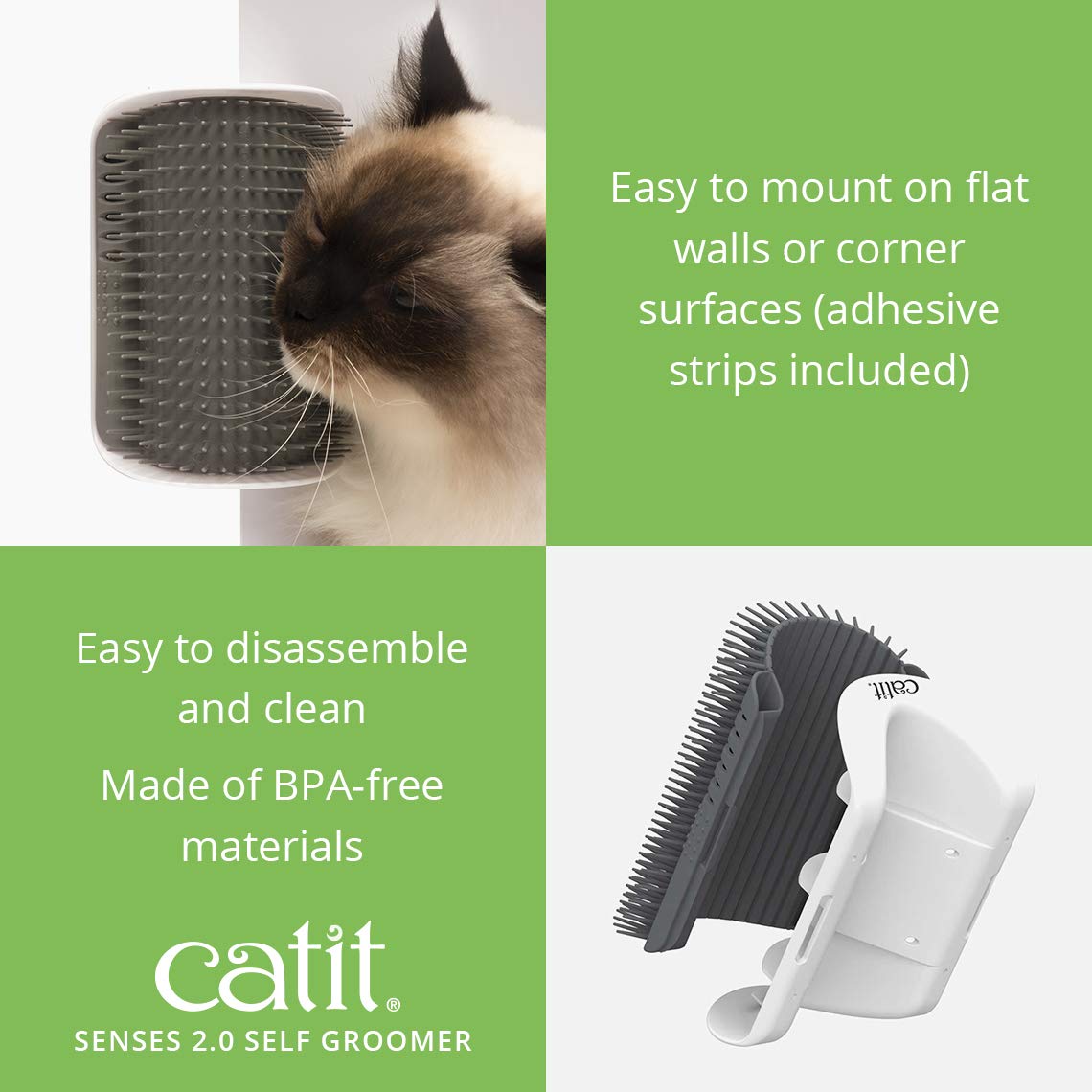 Catit Senses 2.0 Self Grooming Brush for Cats | Wall-Mounted, Collects Loose Hair | Gray 3