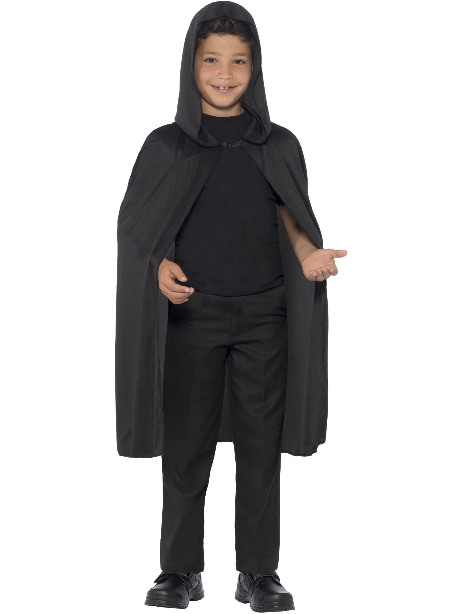 Smiffys Hooded Cape - Black Long Child Fancy Dress Accessory for Halloween & Dress Up 2