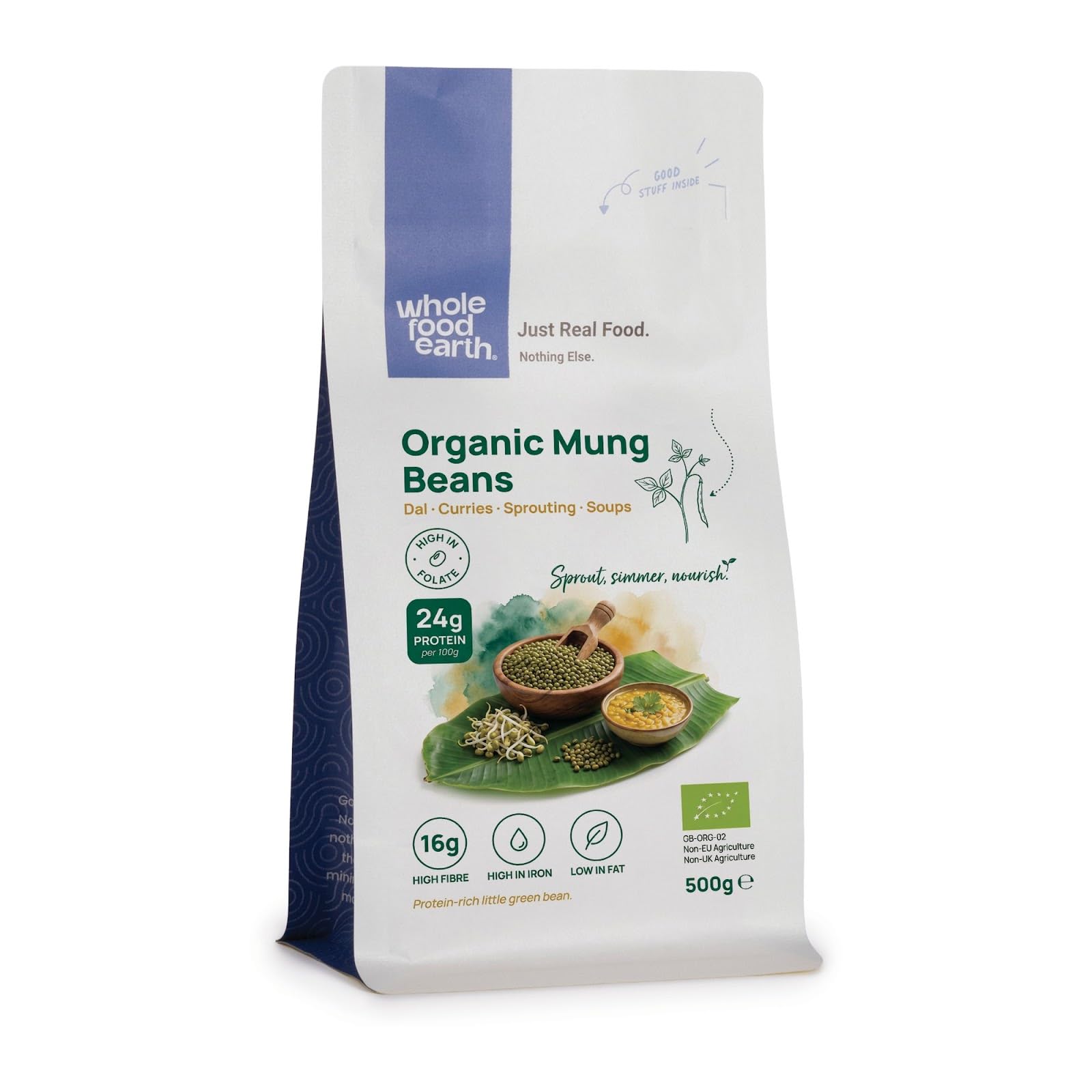 Wholefood Earth Organic Mung Beans - High Fibre & Protein | GMO Free | 500g