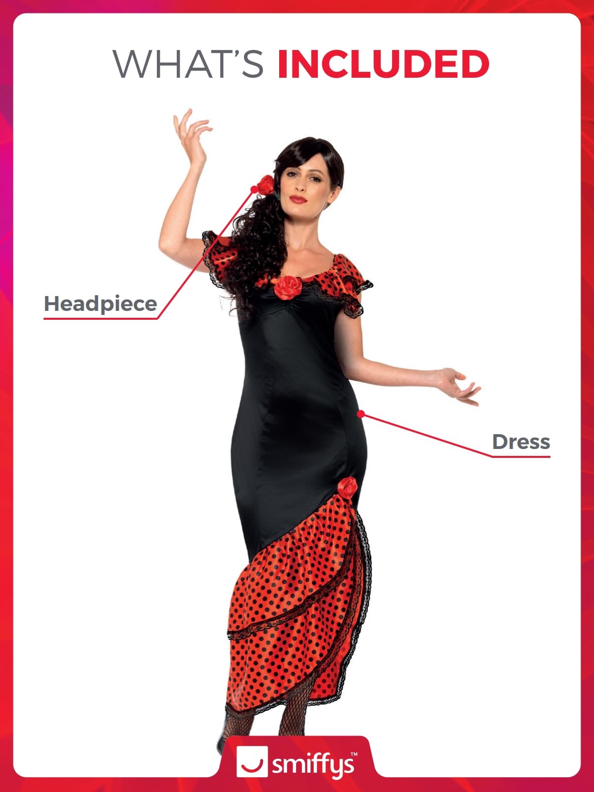 Smiffys Flamenco Senorita Costume - Black/Red, Women's Size M (UK 12-14) 4