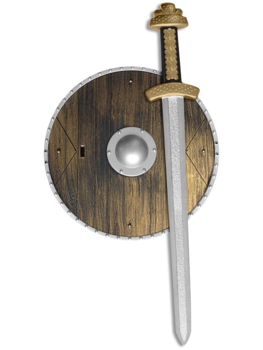Smiffys Weapons Set - Sword & Wood Effect Shield | Brown | 39cm/15in Accessory | Boys & Girls