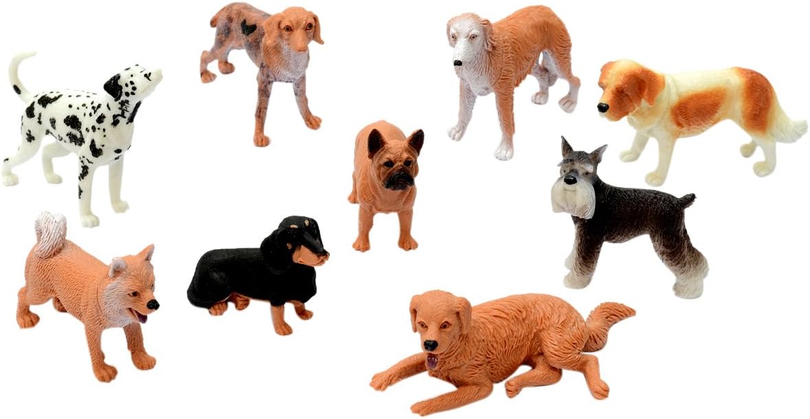 Peterkin Dog World 9-Piece Set - Realistic Plastic Dog Figures for Role Play, 3+ 1