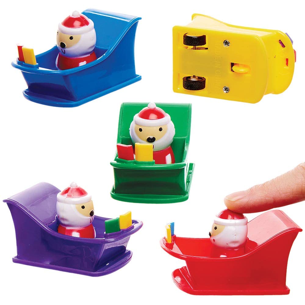 Baker Ross FX409 Santa Sleigh Pull Back Racers - Pack of 5, Festive Christmas Racing Toy for Kids