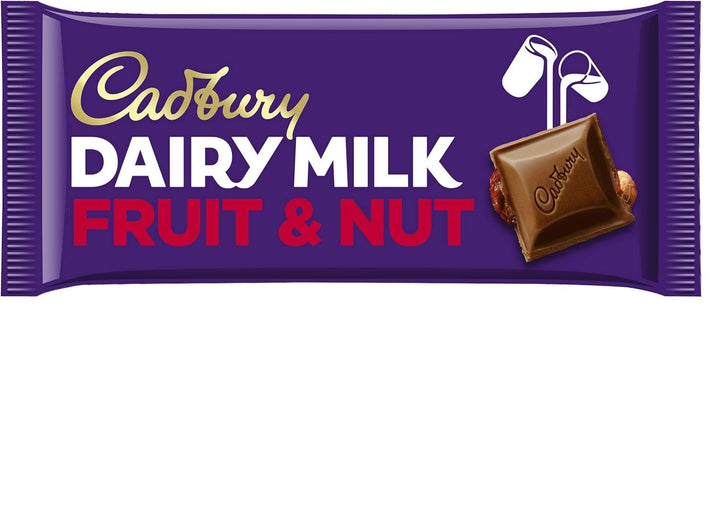 Cadbury Dairy Milk Fruit & Nut Bar, Milk Chocolate with Raisins and Almonds, 180g