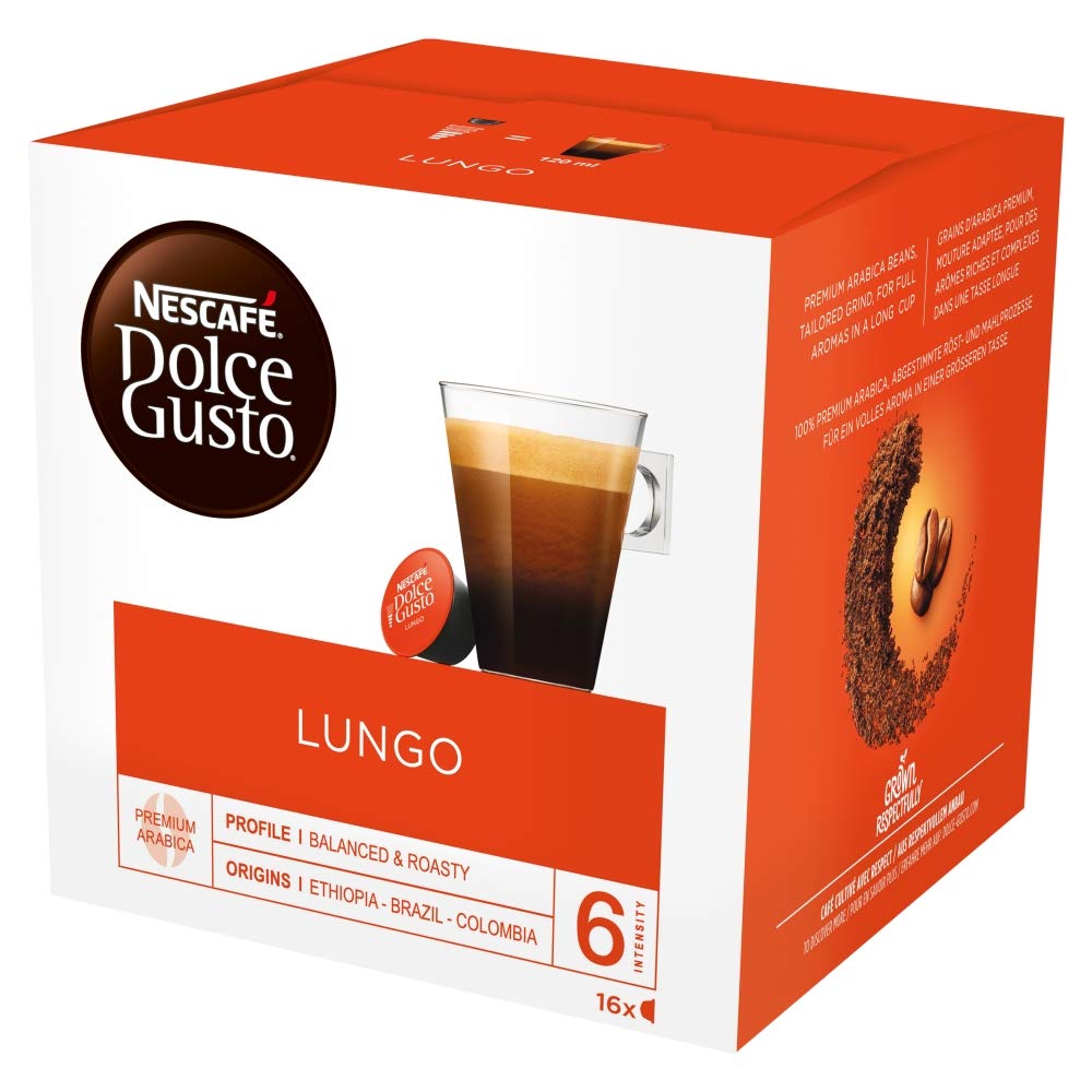 NESCAFÉ Dolce Gusto Lungo Coffee Pods - Intensity 6, 48 Capsules Total (3 x 16-Count Packs)