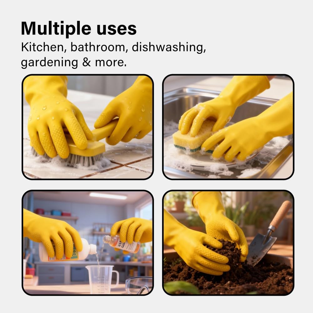 Ofah Premium Household Gloves - Large Size, Waterproof Rubber, Non-Slip Grip | 4 Pairs 5