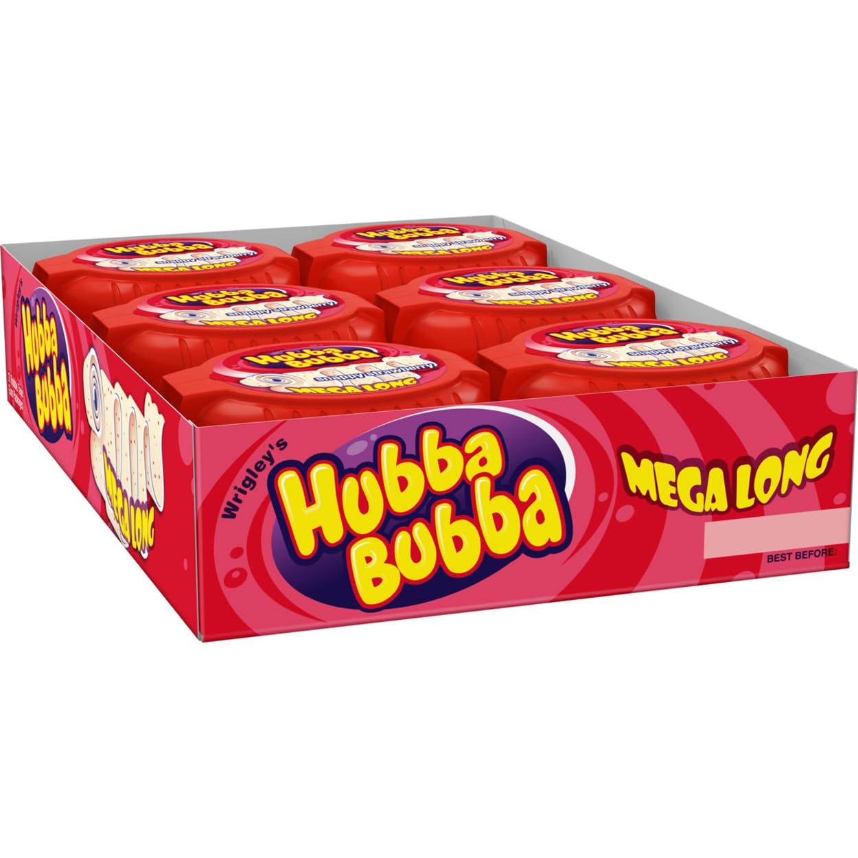 Hubba Bubba - Snappy Strawberry Mega Long Tape Chewing Gum (12 Packs of 180cm) 3