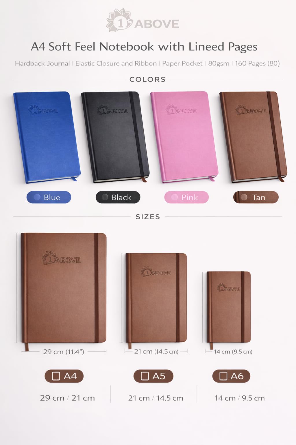 1ABOVE A4 Soft Feel Executive Notebook | Hardback | 160 Lined Pages | Pink 5