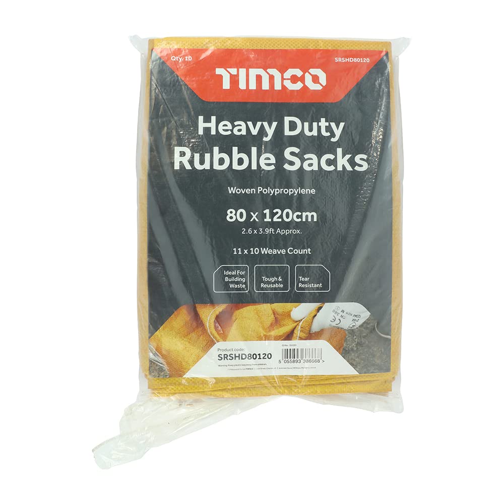 TIMCO Heavy Duty Rubble Sacks - Tear Resistant, Reusable | Polypropylene, Yellow Brown | Pack of 10 XXL Bags 2