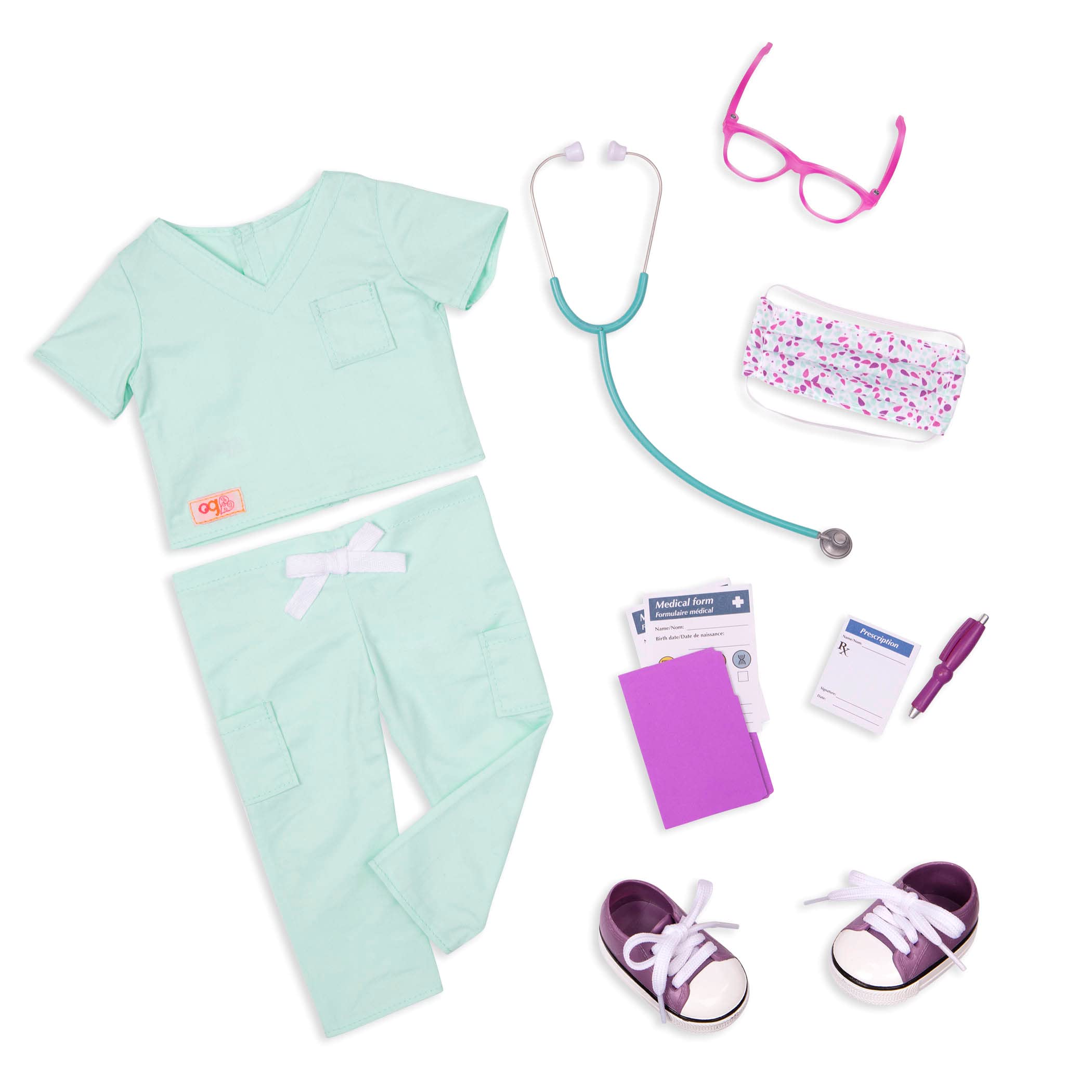 Our Generation Sweet Surgeon Scrubs Outfit - Doctor Accessories for 18-Inch Dolls | Green