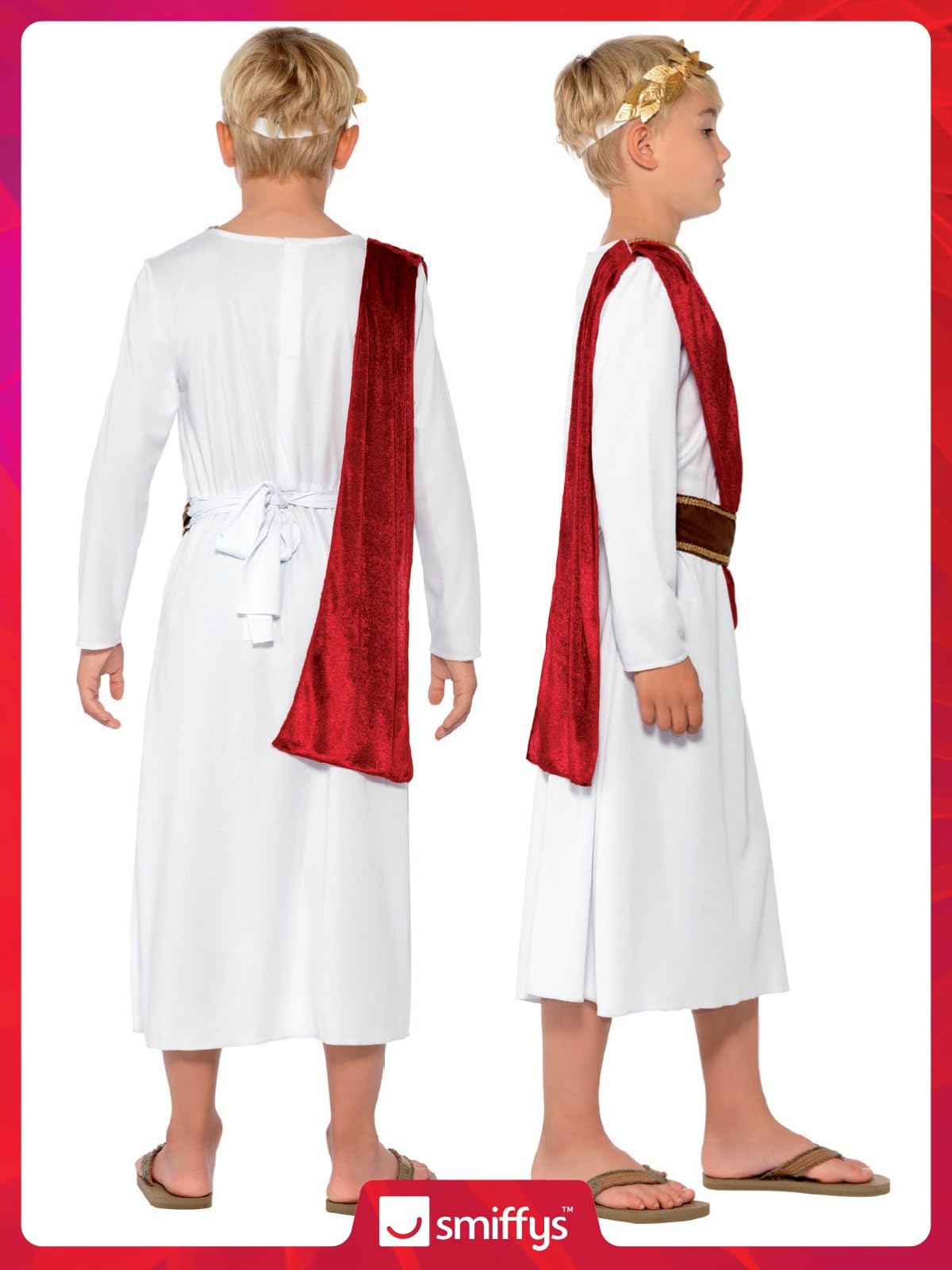 Smiffys Roman Costume, White with Robe, Belt and Headpiece, Boys Fancy Dress, Child Dress Up Costumes