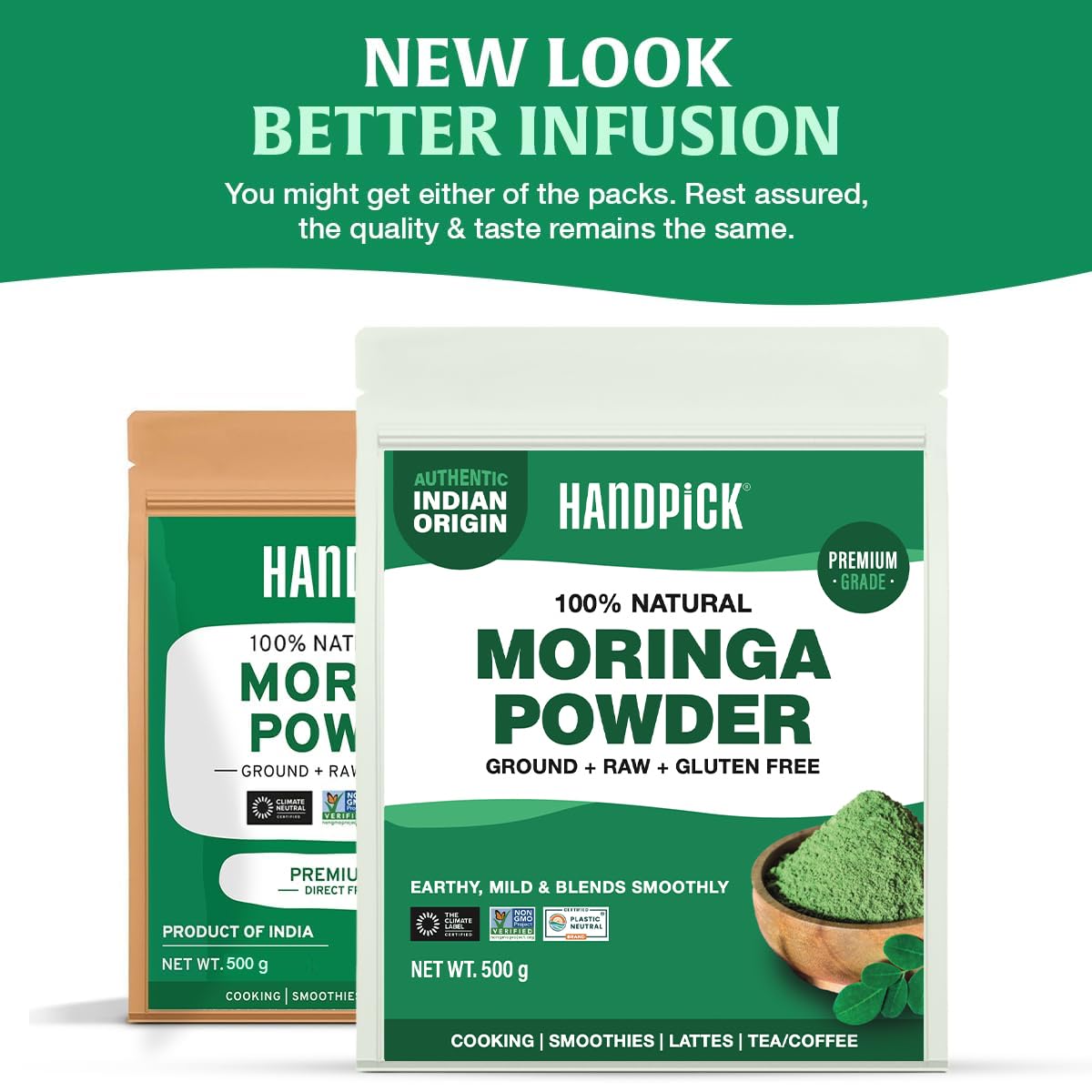 HANDPICK Moringa Powder - Pure Moringa Oleifera Leaves for Smoothies, Lattes & Tea | 500g Resealable Pouch 2