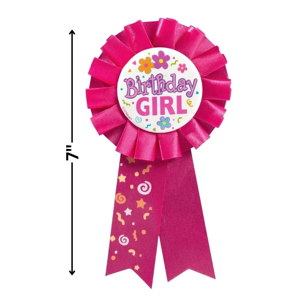 Unique Party Birthday Girl Rosette Award Badge - Multicolor Polyester | 1 Count