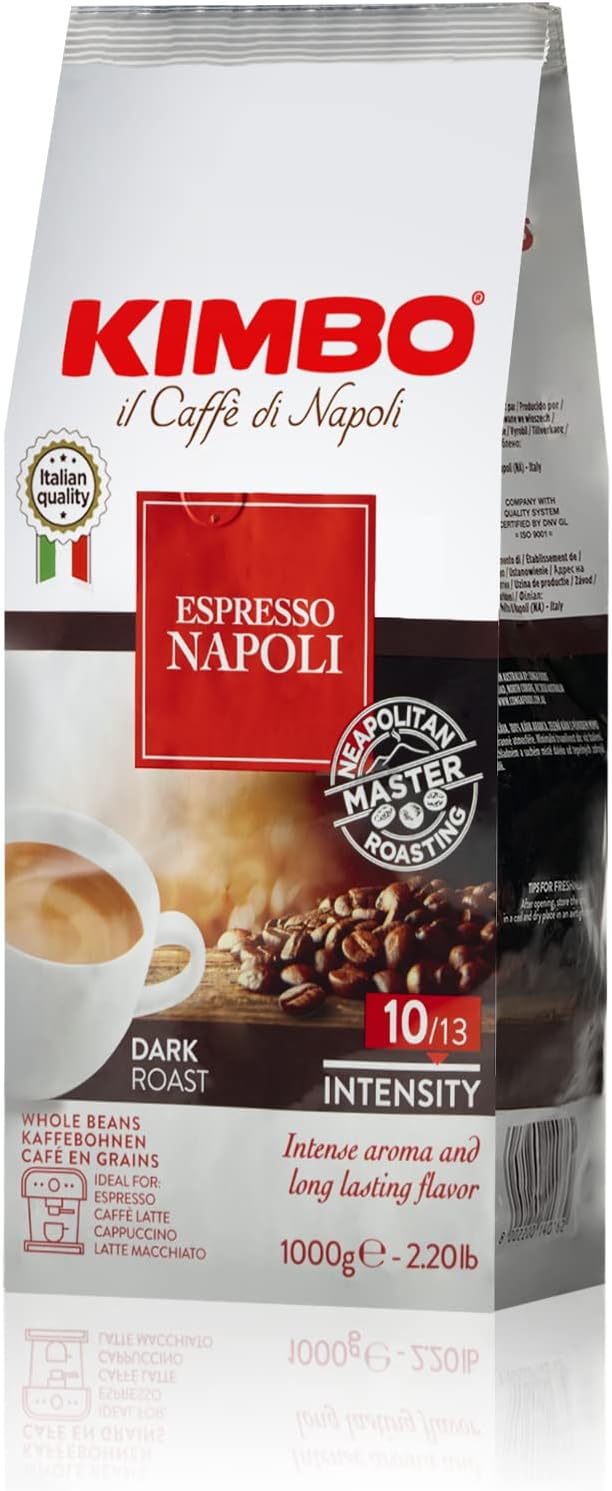 Kimbo Espresso Napoletano Whole Coffee Beans, Dark Roast, 1kg Bag