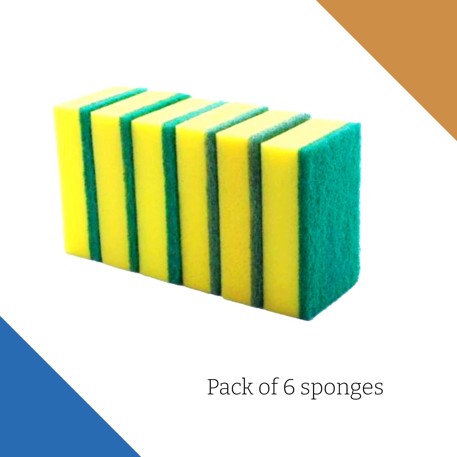 HomeSmith Heavy Duty Scrub Sponges - Pack of 6 | Dual Sided Cleaning | Yellow & Green 3