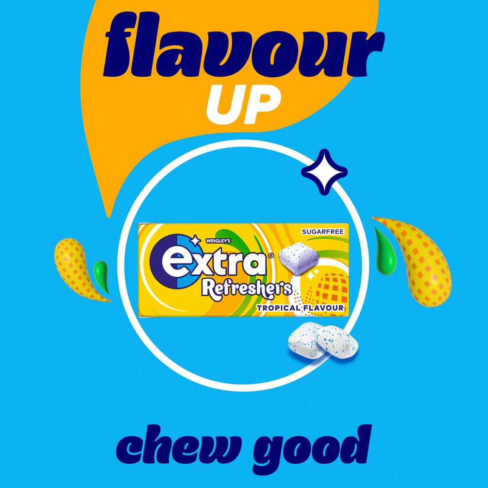 Extra Refreshers Tropical Flavour Sugar-Free Chewing Gum - 16 Packs (112 Pieces) with Xylitol