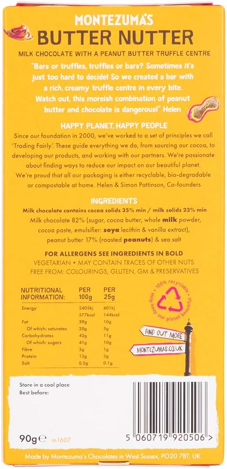 Montezuma - Butter Nutter 35% Cocoa Milk Chocolate with Peanut Butter Truffle Centre, 90g Bar