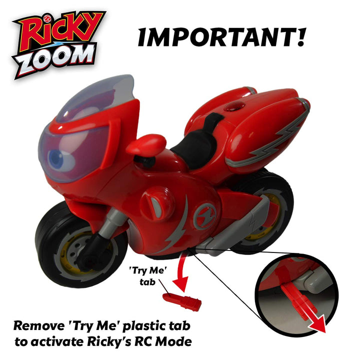 Ricky Zoom T20055A Remote-Controlled Stunt Motorcycle Playset - Wheelie & 360 Spin Action for Kids