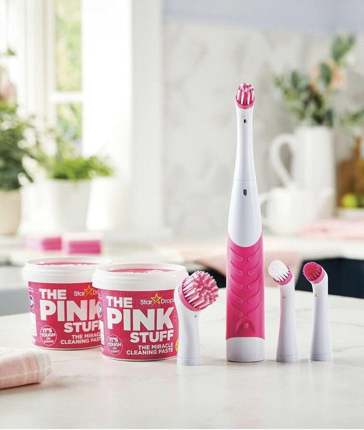 The Pink Stuff - Sonic Scrubber Kit with Miracle Cleaning Paste Cleaning Tool Set (2 x Paste Tubs + 4 Brush Heads)