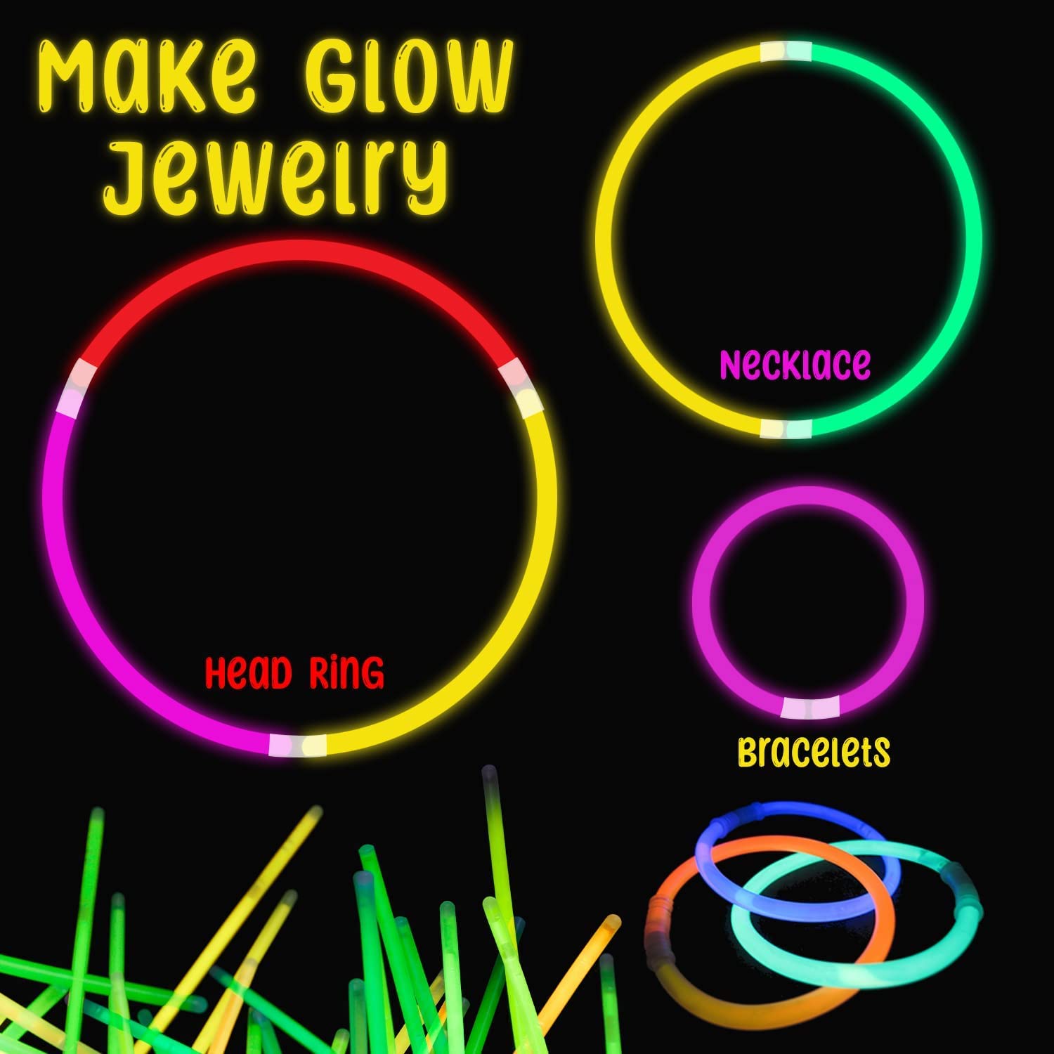 SHATCHI 200Pcs Glow Sticks with Connectors 8" Neon Party Kit for Bracelets, Necklaces, Rings – Halloween, Rave, Birthday, Camping 4