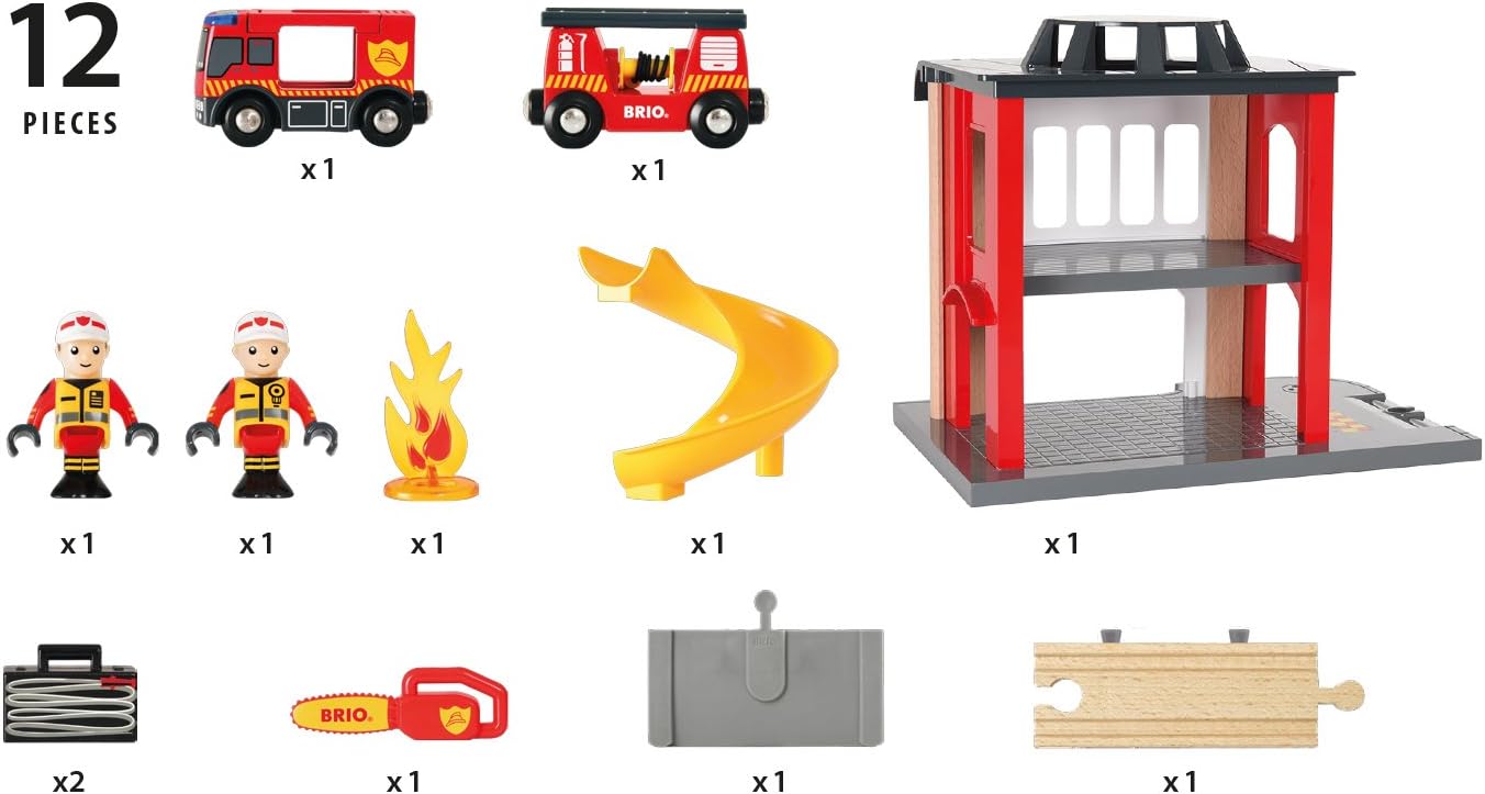 BRIO World Fire & Rescue Central Fire Station Playset - Compatible with BRIO Wooden Trains, Age 3+ 3