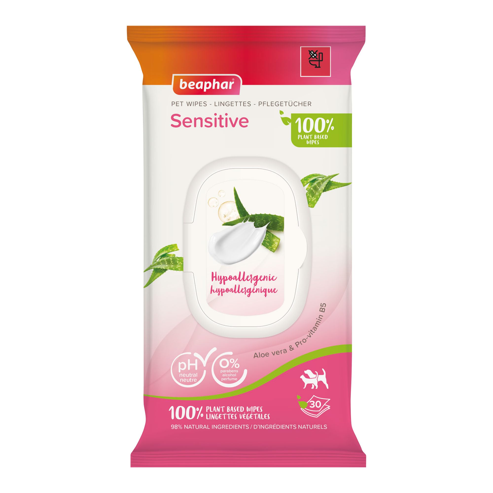 Beaphar Sensitive Grooming Wipes for Cats & Dogs | 100% Plant-Based | Aloe Vera & Pro-Vitamin B5